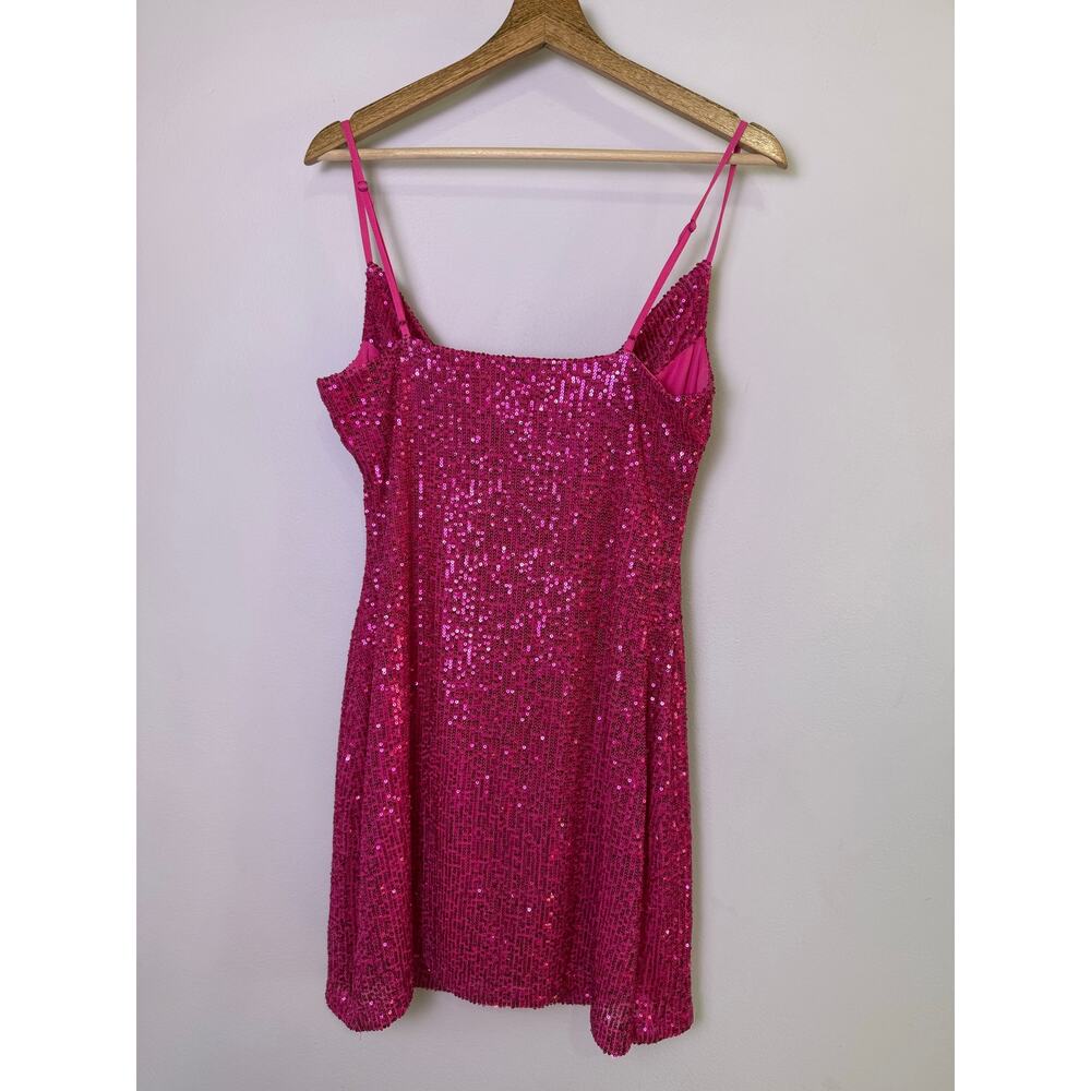 Steve Madden Revolve Pink Sequin Mini Dress Cowl Neck Strappy Party Club M - Picture 5 of 9